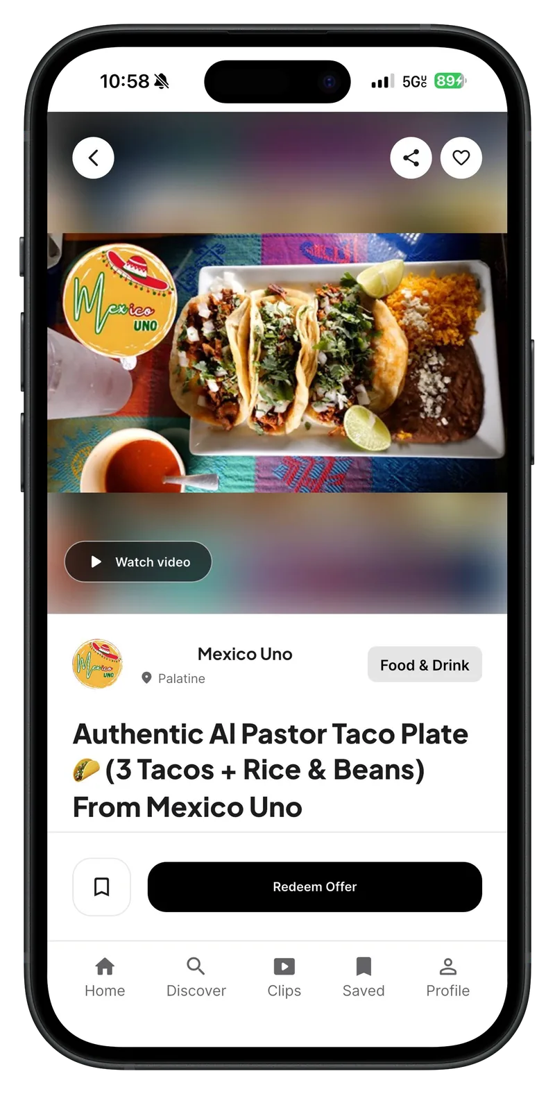 A local taco plate offer in the Dealiful app