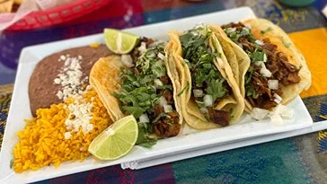 Authentic Al Pastor Taco Plate 🌮 (3 Tacos + Rice & Beans) From Mexico Uno